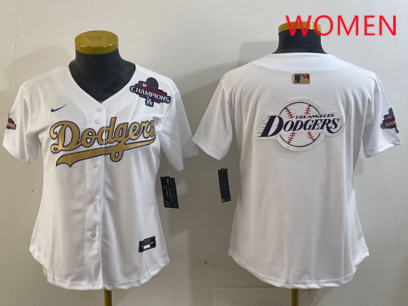 Women Los Angeles Dodgers Blank White Champion gold character 2025 Nike MLB Jersey style 27